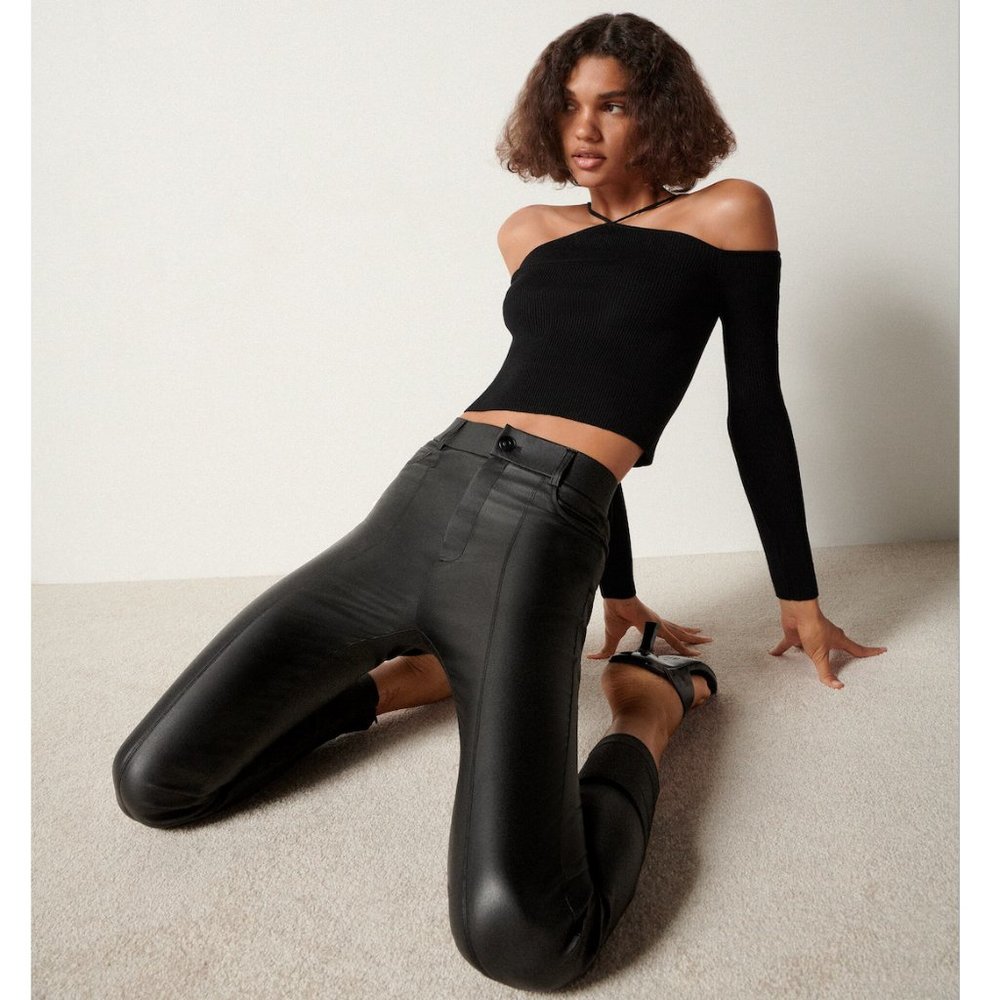 BLOGGER'S FAVE! Zara Coated Faux Leather High-Waisted Pants/Leggings Black NWOT